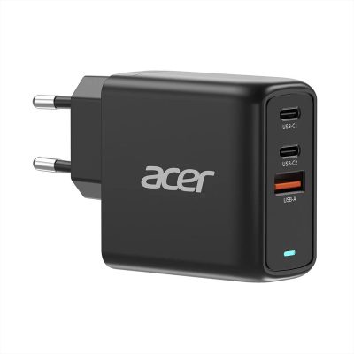 Acer 67W PD GaN Charger, 2 x USB C and 1 x USB A, EU Plug, 100W USB C cable, Retail Pack