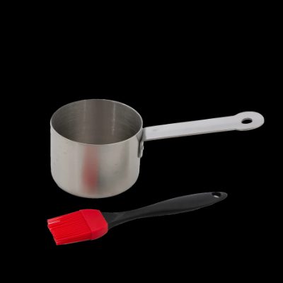 Stainless steel saucepot with brush, 10.5 x 7.5 x 23 cm, BC-ACC-7211