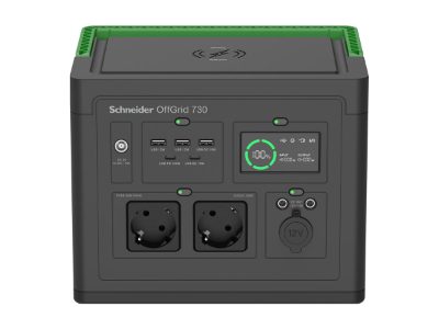 Schneider Electric OffGrid Portable Power Station 730, 738Wh Lithium-ion, LCD, 2 CEE 7/3 Schuko outlets, Sinewave, 3 USB-A, 2 USB-C, Wireless Charger, PPS730-GR