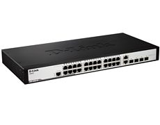 D-LINK DGS-1210-28, Gigabit Smart Switch with 24 10/100/1000Base-T ports and 4 Gigabit MiniGBIC (SFP) ports, 802.3x Flow Control, 802.3ad Link Aggregation, 802.1Q VLAN, 802.1p Priority Queues, Port mirroring, Jumbo Frame support, 802.1D STP, ACL, LLDP, Cable Diagnostics, Auto Surveillance VLAN, Auto Voice VLAN, Rackmount Brackets included, D-Link, 24 month(s)