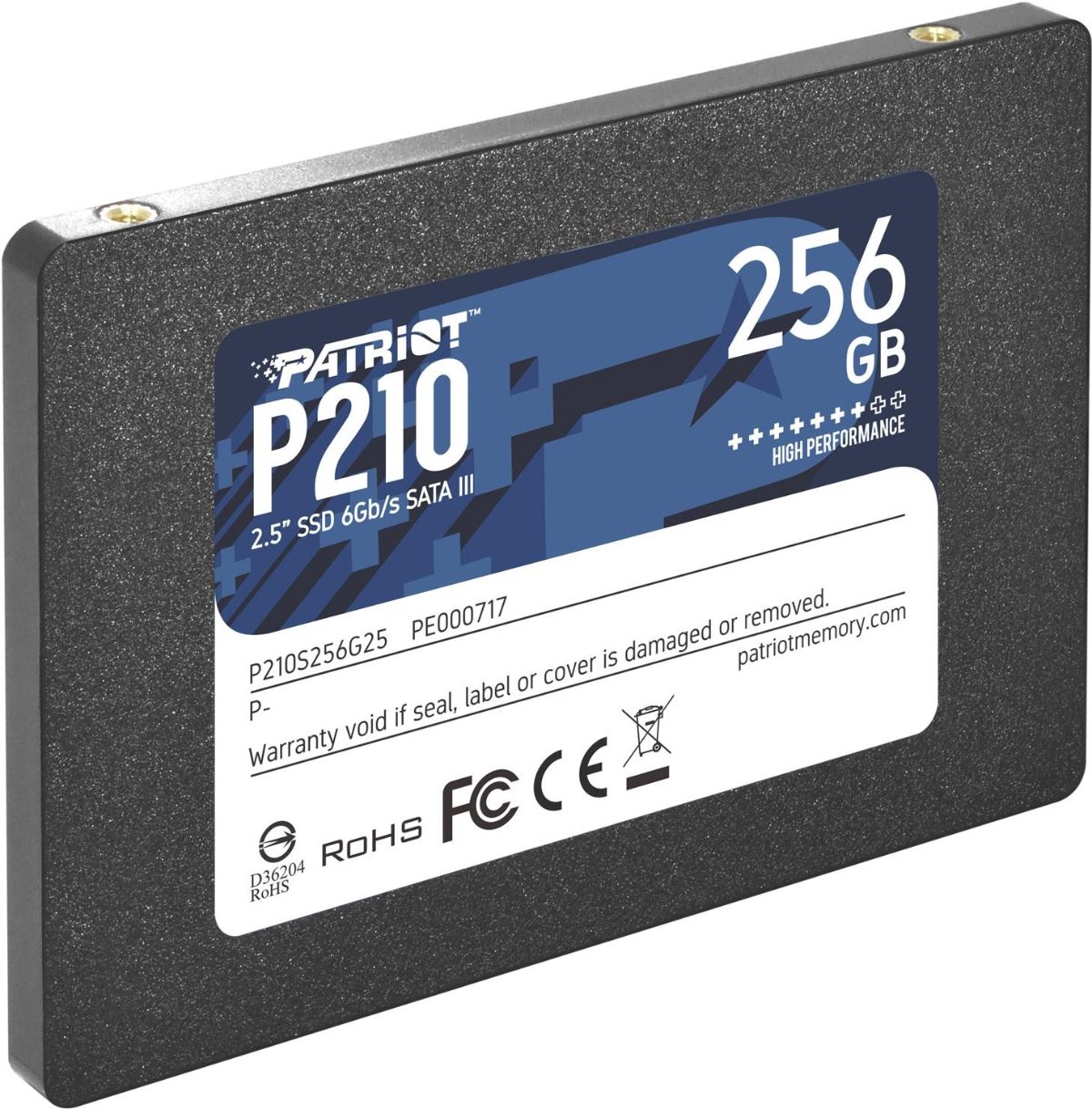 SSD, PATRIOT, P210, 256GB, Write speed 400 MBytes/sec, Read speed 500 MBytes/sec, 2,5", TBW 120 TB, P210S256G25