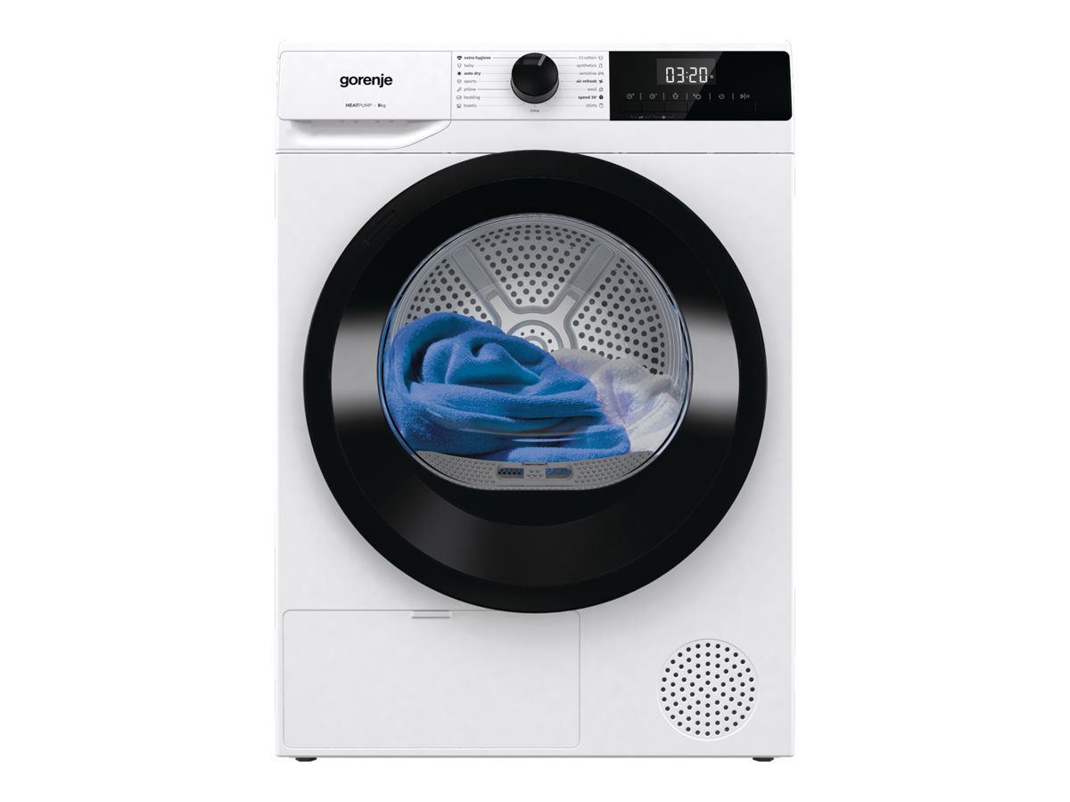 Gorenje Dryer Machine, DHNE82, Energy efficiency class Class D, Front loading, 8 kg, LED, Depth 55 cm, White