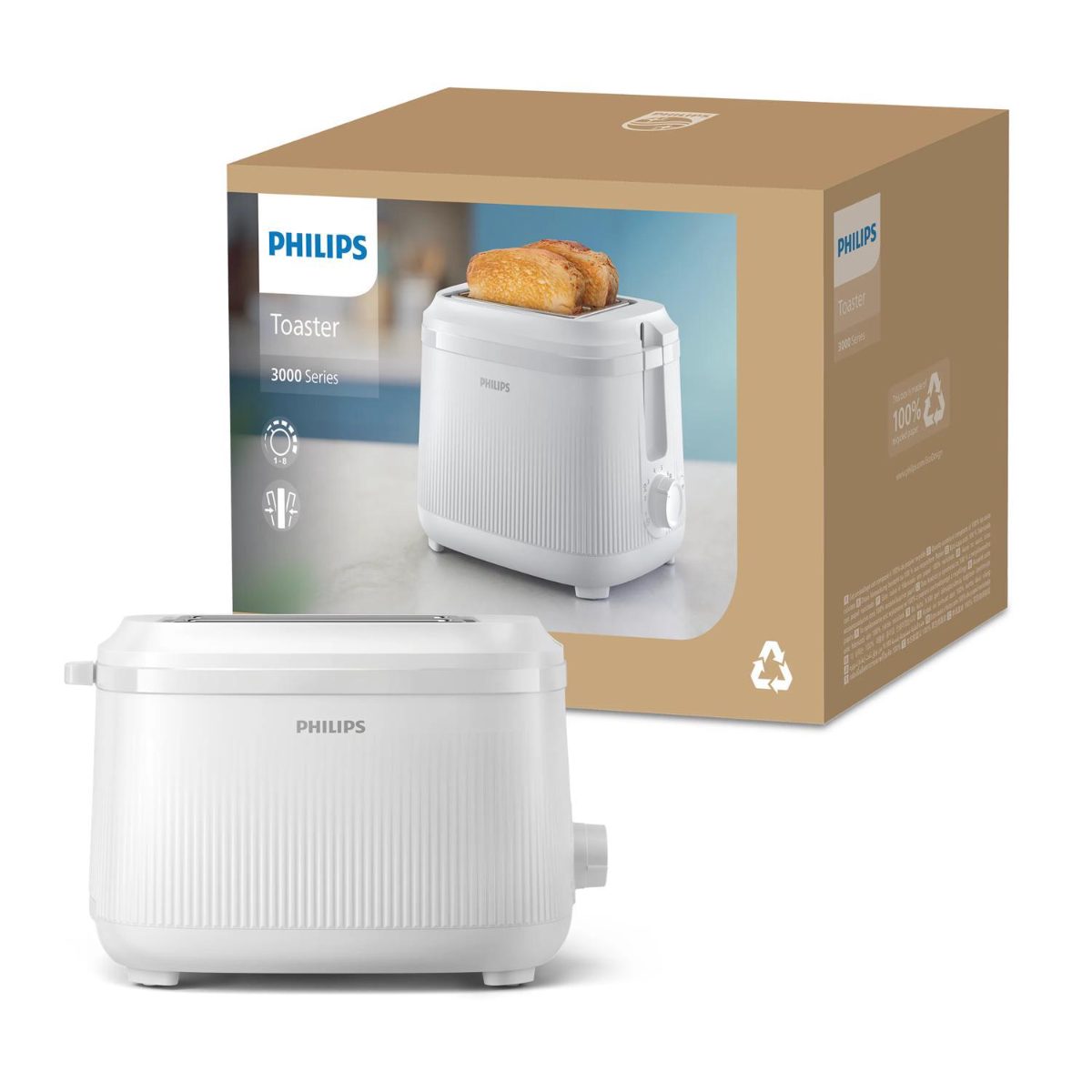 PHILIPS 3000. Sērijas Basic tosteris, 900W, balts