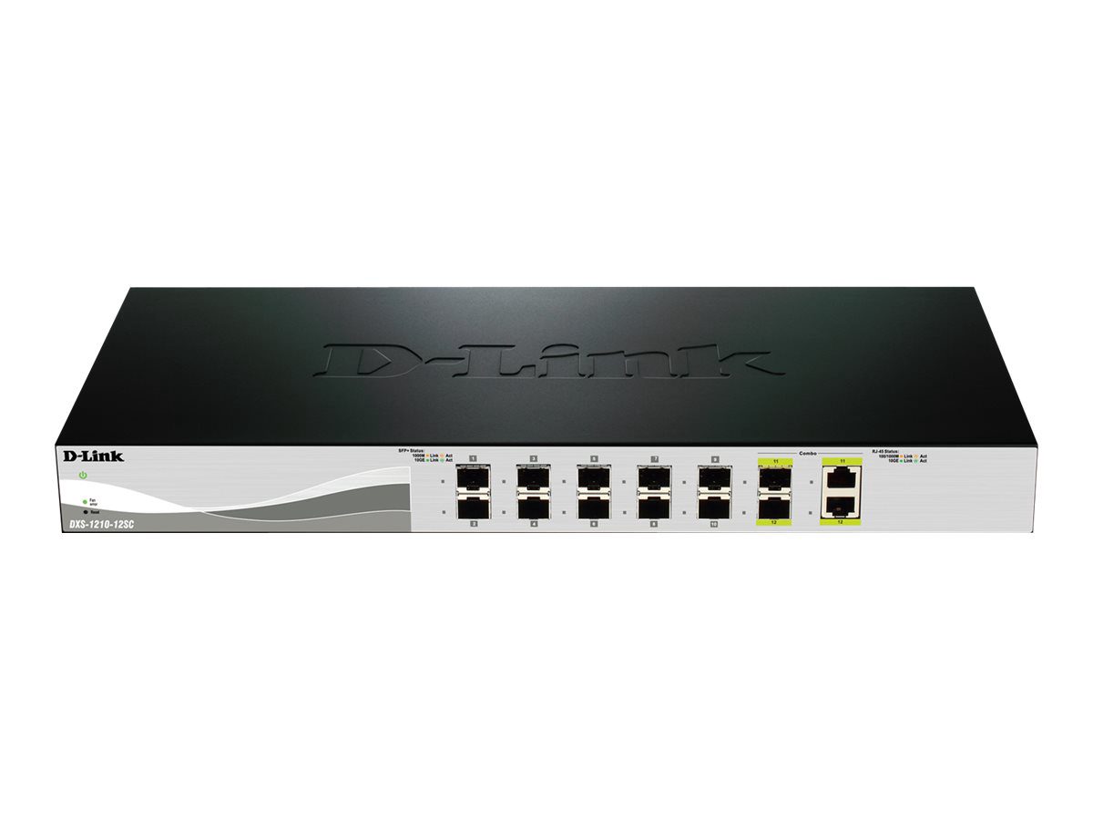 Switch, DXS-1210-12SC, Web Management, Desktop, SFP+ ports quantity 10, Combo ports quantity 2, Power supply type Single, 24 month(s)