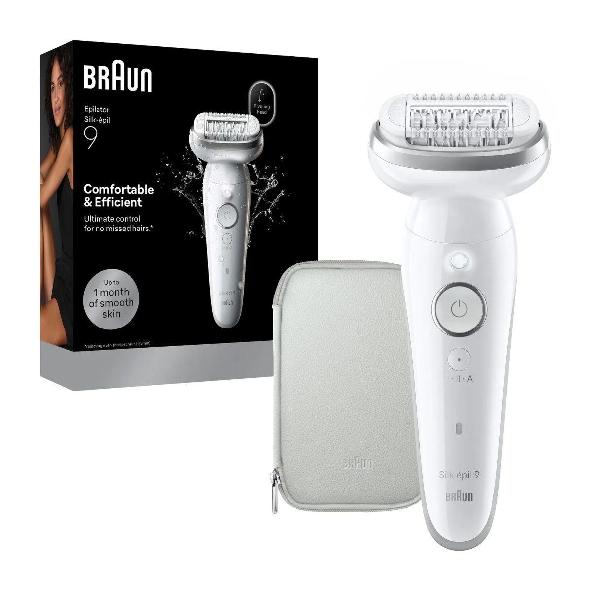 Braun Epilator, Silk-épil 9 SES9-000, Operating time (max) 50 min, Number of power levels 2, Wet & Dry, White/Silver