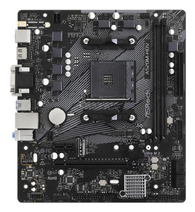 Mainboard, ASROCK, AMD A520, SAM4, Micro-ATX, Memory DDR4, Memory slots 2, 1xPCI-Express 3.0 1x, 1xPCI-Express 3.0 16x, 1xM.2, 1x15pin D-sub, 1xDVI-D, 1xHDMI, 2xAudio-In, 1xAudio-Out, 2xUSB 2.0, 4xUSB 3.2, 1xPS/2, 1xRJ45, A520M-HDV