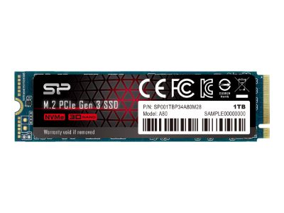 Silicon Power SSD, P34A80, 1000 GB, Solid-state drive interface PCIe Gen3x4, Read speed 3400 MB/s, Write speed 3000 MB/s