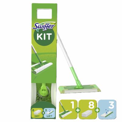 Swiffer Sweeper Starter Kit slota ar 11 salvetēm (sausas 8 gab + mitras 3 gab)