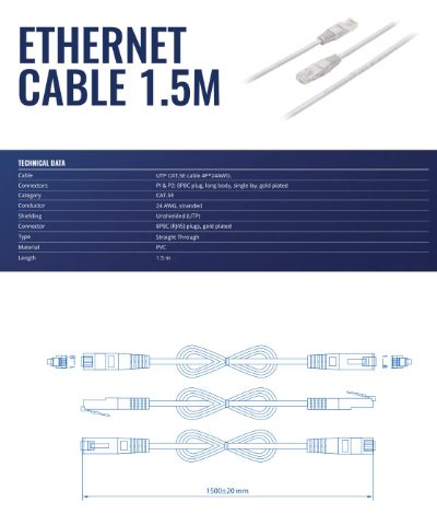 Teltonika Ethernet Cable, 1.5m, PR2LA15B