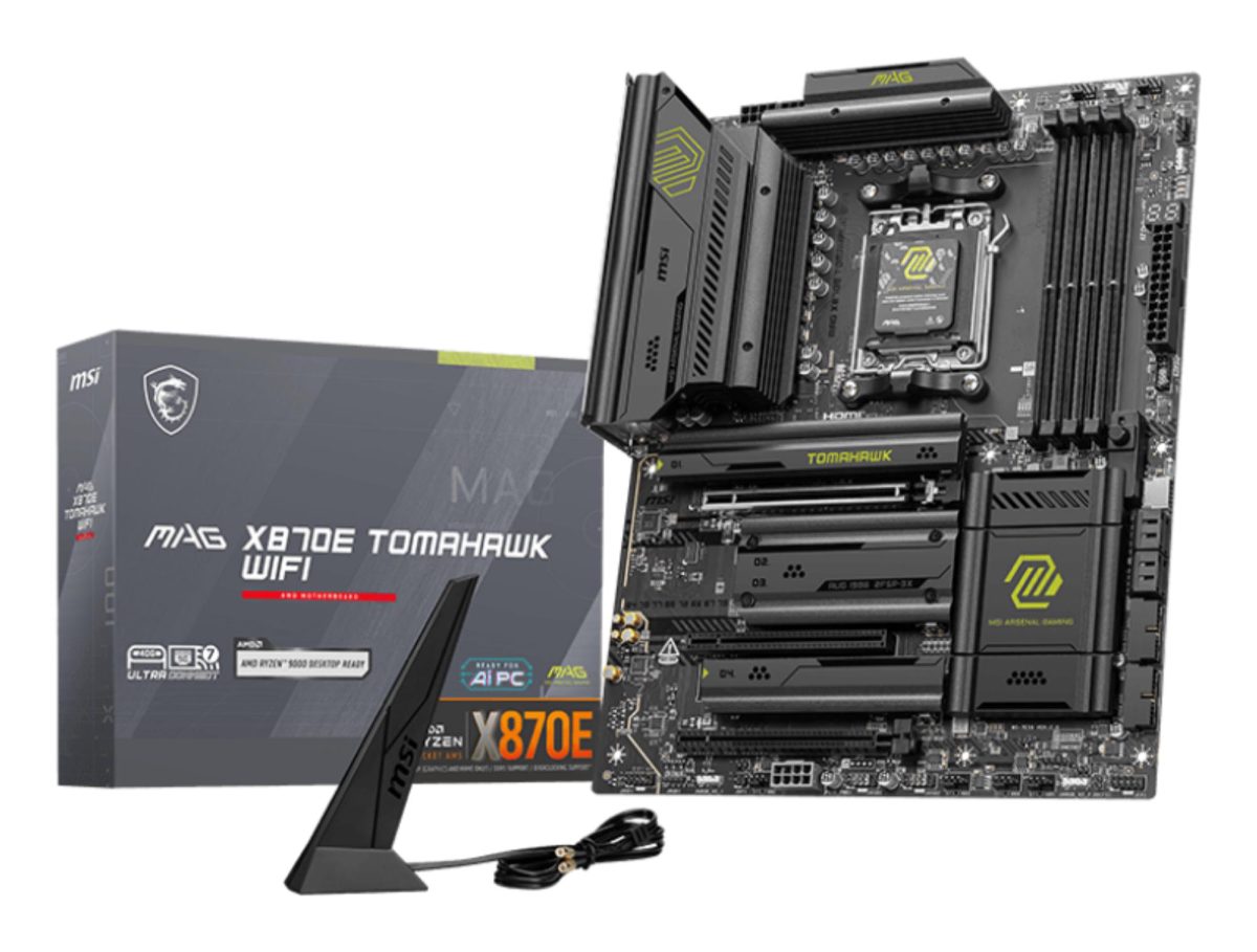 Mainboard, MSI, AMD X870E, SAM5, ATX, Memory DDR5, Memory slots 4, 3xPCI-Express 16x, 4xM.2, 1xAudio-In, 1xAudio-Out, 4xUSB 2.0, 2xUSB 3.2, 3xUSB-C, 1xRJ45, MAGX870ETOMAHAWKWIFI
