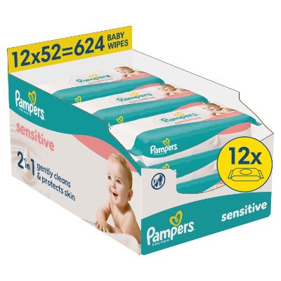 Pampers Sensitive mitrās salvetes zīdaiņiem, 12 iepak., 624 gab.