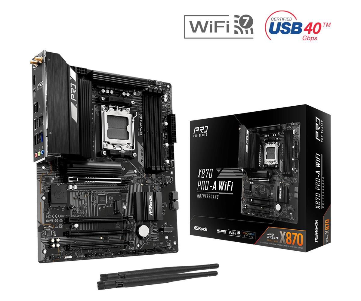Mainboard, ASROCK, AMD X870, SAM5, ATX, Memory DDR5, Memory slots 4, X870PRO-AWIFI