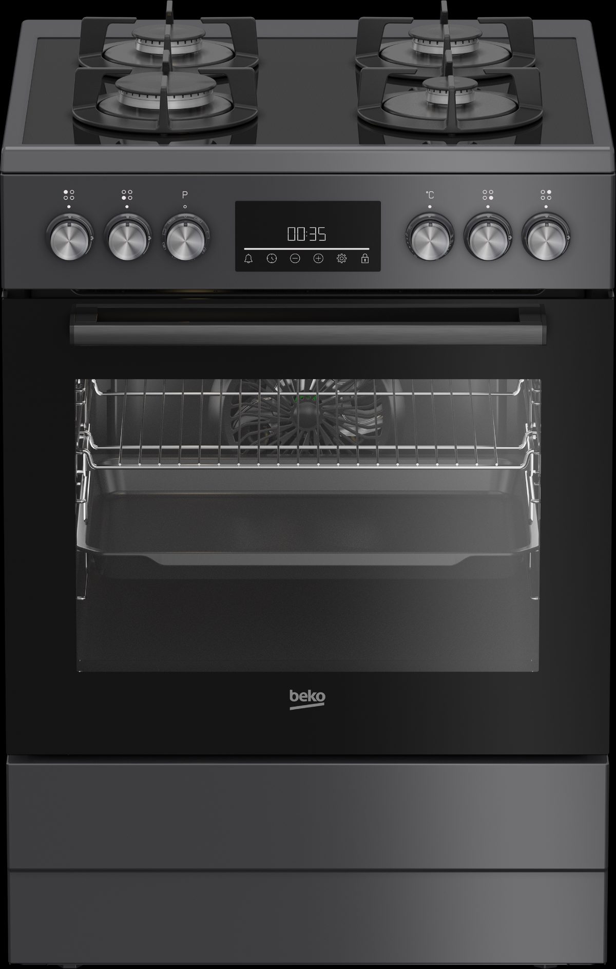 BEKO Cooker, FBM62330GADSN, Hob type Gas, Oven type Electric, Grey, Width 60 cm, Grilling, LED, Depth 60 cm, 72 L