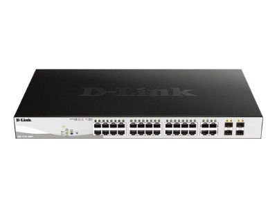 Switch, DGS-1210-28MP, Web Management, Rack mountable, Gigabit Ethernet (copper) ports quantity 24, SFP ports quantity 4, PoE/Poe+ ports quantity 24, Power supply type External, Lifetime month(s)