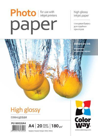 Photo Paper 20 pcs., PG180020A4, Glossy, White, 180 g/m², A4
