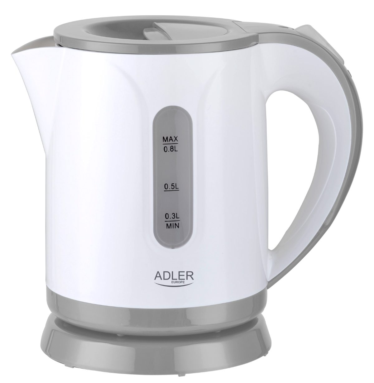 Kettle, AD 1371g, Electric, 850 W, 0.8 L, Stainless steel/Polypropylene, 360° rotational base, White/Grey