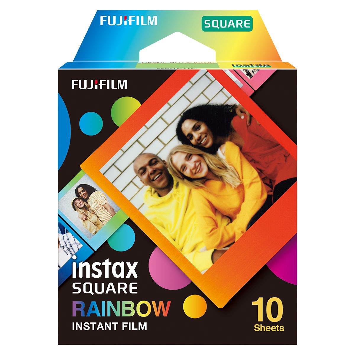 Instax Square Rainbow (10) Instant Film, 72 x 86 mm, 2.4 x 2.4" Image Area; 3.4 x 2.8" Print Size, Quantity 10