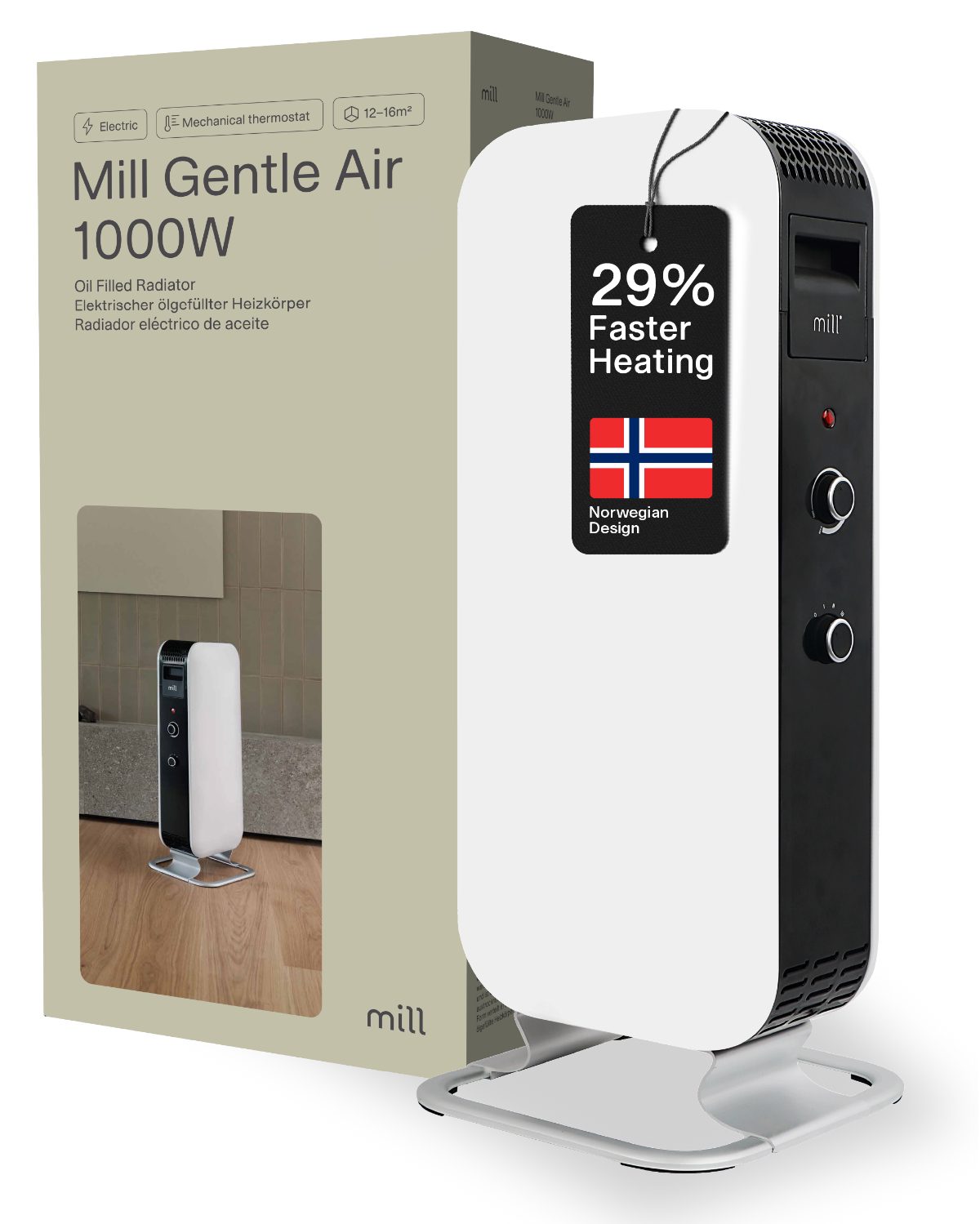 Heater, AB-H1000MEC, Oil Filled Radiator, 1000 W, Number of power levels 3, Suitable for rooms up to 12-16 m², White