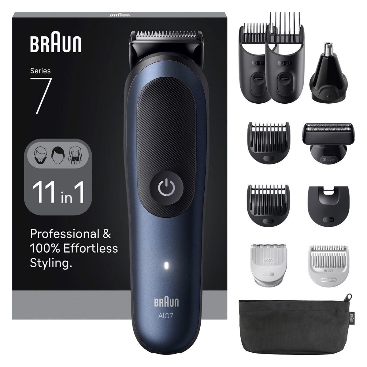 Braun 11in1 Grooming Kit, All-in-One Series 7 AIO7540, Cordless, Number of length steps 14, Black/Blue