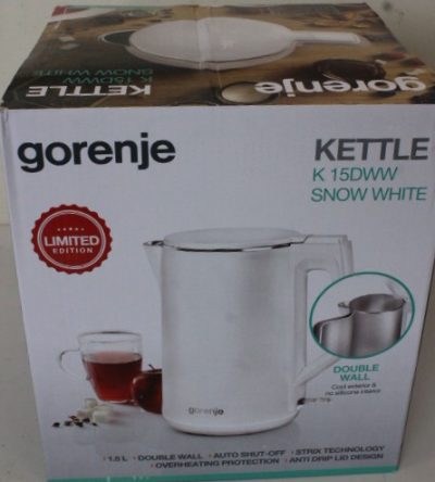 GoGorenje K15DWW Kettle, Electric, Capacity 1.5 L, Power 2200 W, Plastic, White, Kettle, K15DWW, Electric, 2200 W, 1.5 L, Plastic + metal, 360° rotational base, White, DAMAGED PACKAGING, Gorenje Kettle