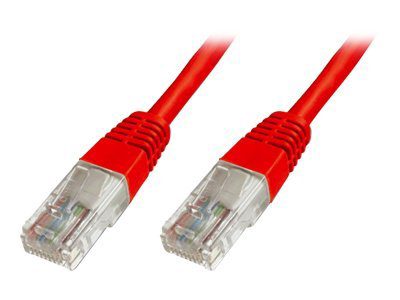 CAT 5e U-UTP, Patch cord, PVC AWG 26/7, Boots with kink protection, strain relief and latch protection, Red, 0.5 m, Modular RJ45 (8/8) plug