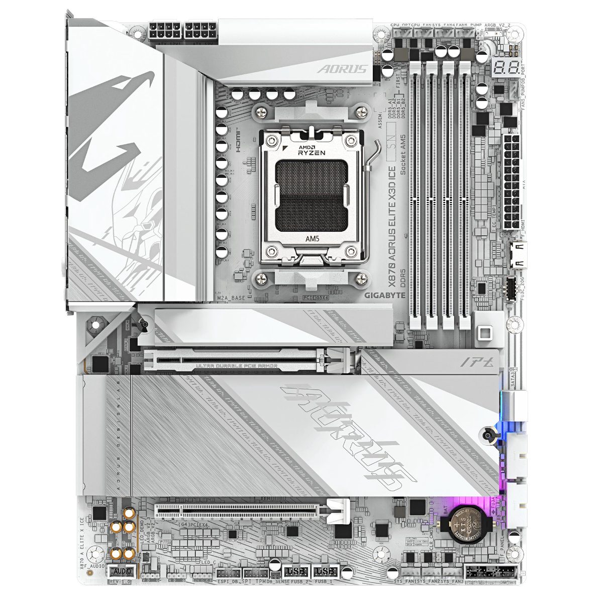 Gigabyte X870 AORUS ELITE X3D ICE, Processor family AMD, Processor socket AM5, DDR5, Supported hard disk drive interfaces SATA, M.2, Number of SATA connectors 4