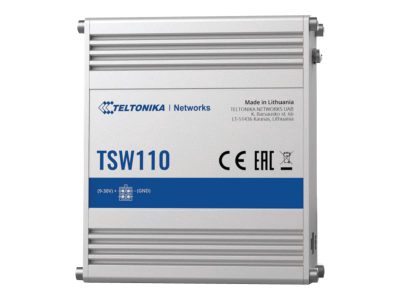 Switch, TSW110, Unmanaged, Gigabit Ethernet (copper) ports quantity 5, 10 Gbps (RJ-45) ports quantity 0, SFP ports quantity 0, SFP+ ports quantity 0, Combo ports quantity 0, PoE+ ports quantity 0, Passive PoE ports quantity Possibility to power up through LAN port, not compatible with IEEE802.3af, 802.3at and 802.3bt standards, 24 month(s)