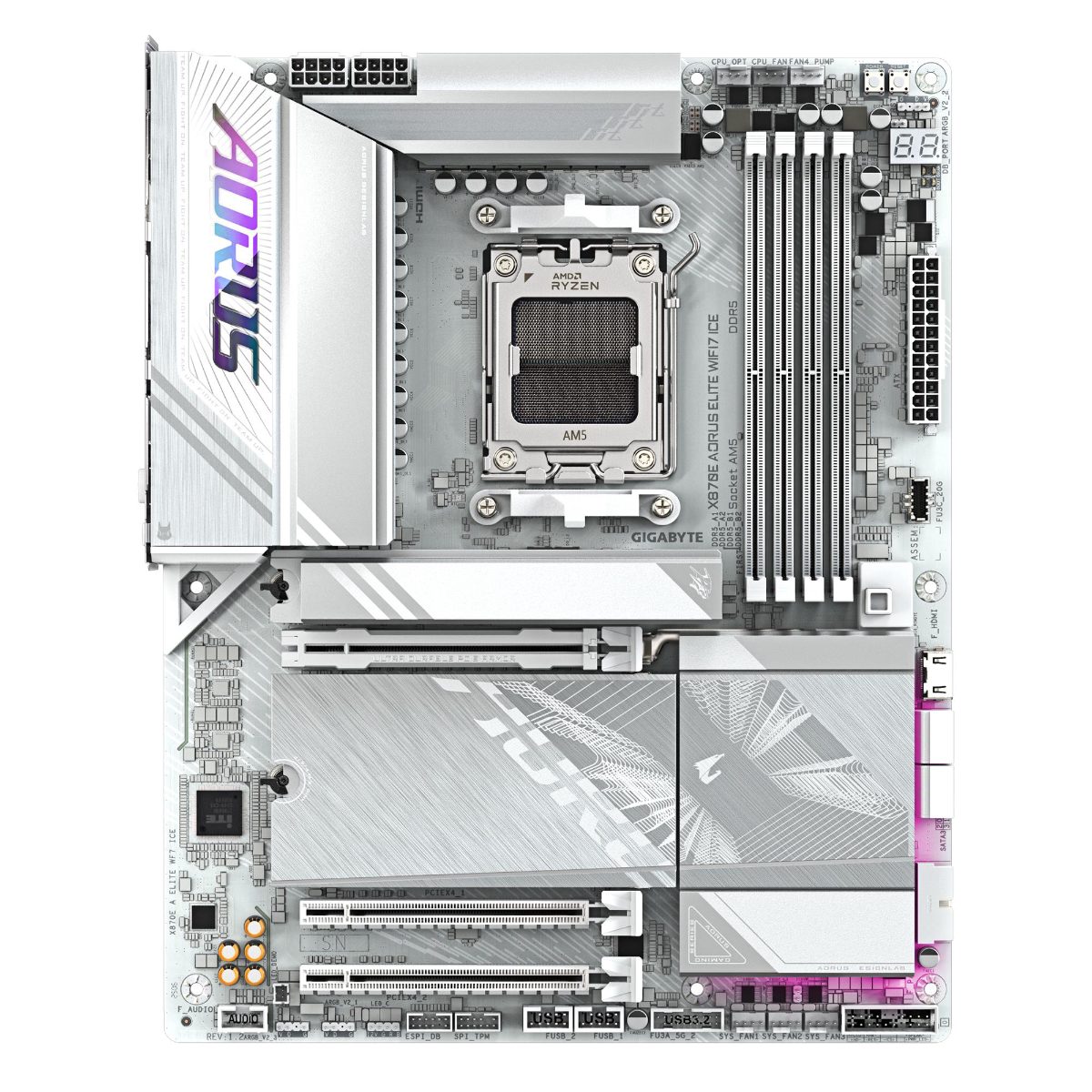Gigabyte X870E AORUS ELITE WIFI7 ICE, Processor family AMD, Processor socket AM5, DDR5, Supported hard disk drive interfaces SATA, M.2, Number of SATA connectors 4