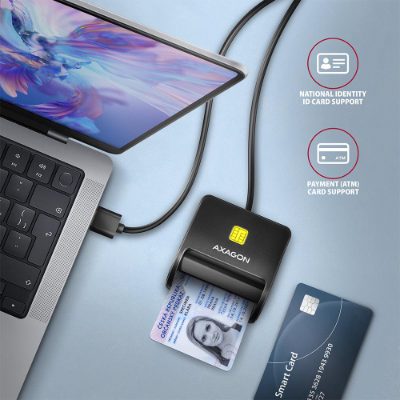 AXAGON Compact desktop USB contact Smart/ID card reader with long, USB-A cable, CRE-SM3N