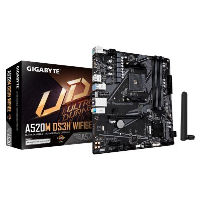 Gigabyte A520M DS3H WIFI6E, Processor family AMD, Processor socket AM4, DDR4, Supported hard disk drive interfaces SATA, M.2, Number of SATA connectors 4