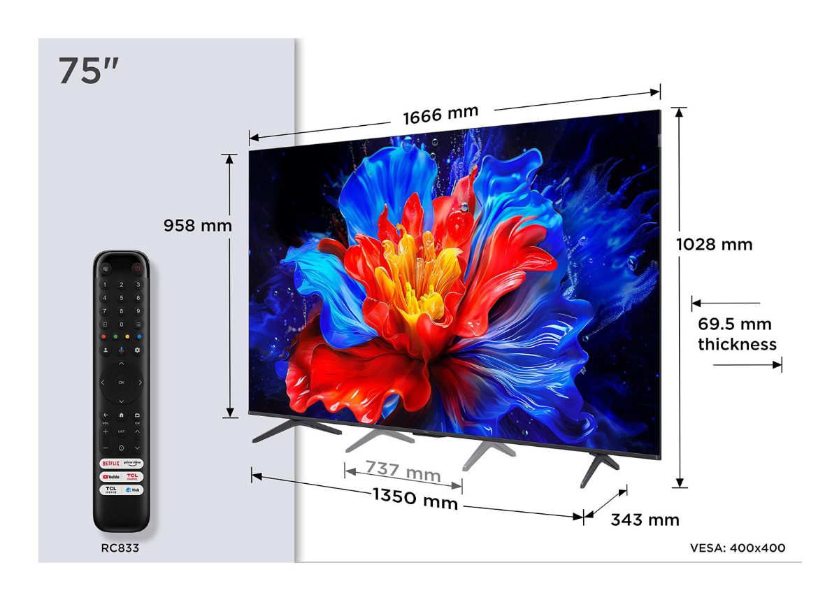 TV Set, TCL, 75 ", 4K Ultra HD, 3840 x 2160 pixels, Flat, 16:9, QLED, 75P8K