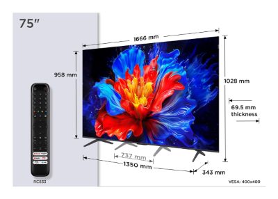 TV Set, TCL, 75 ", 4K Ultra HD, 3840 x 2160 pixels, Flat, 16:9, QLED, 75P8K