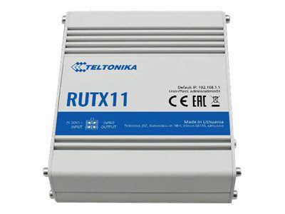 Industrial Router 4G LTE Cat6 DualSIM, RUTX11, 802.11ac, 867 Mbit/s, 10/100/1000 Mbit/s, Ethernet LAN (RJ-45) ports 4, Mesh Support No, MU-MiMO Yes, 4G, Antenna type 2xSMA for LTE, 2xRP-SMA for WiFi, 1xRP-SMA for Bluetooth, 1xSMA for GNSS, 1, 24 month(s)