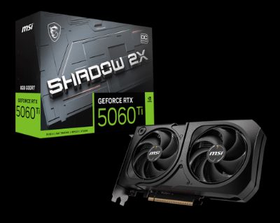 MSI GeForce RTX 5060 Ti 8G SHADOW 2X OC PLUS Bulk Pack, NVIDIA, 8 GB, GeForce RTX 5060 Ti, GDDR7, HDMI ports quantity 1, PCI Express Gen 5 x16 (uses x8)