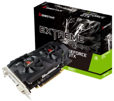 Graphics Card, BIOSTAR, NVIDIA GeForce GTX 1050 TI, 4 GB, GDDR5, 128 bit, PCIE 3.0 16x, Memory 7008 MHz, GPU 1291 MHz, Dual Slot Fansink, 1xDVI-D, 1xHDMI, 1xDisplayPort, VN1055TF41