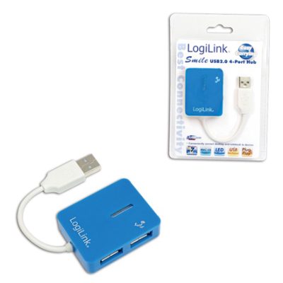 USB 2.0 Hub 4-Port, Smile, Blue