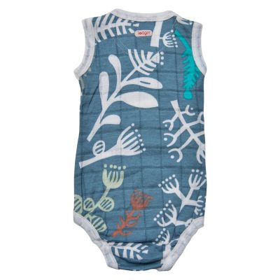 Lodger Romper Botanimal kokvilnas bodijs bez piedurknēm, Ocean, 62 cm