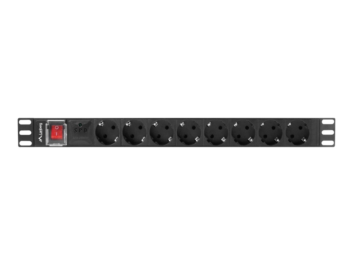 Lanberg Power Distribution unit (PDU) 19" 1U 16A 2m 8X Schuko oulets, PDU-08F-0200-BK