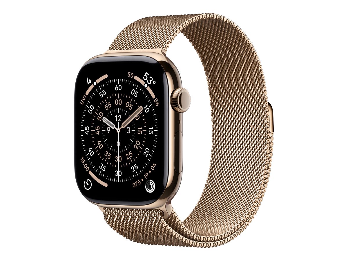 Apple Watch Series 11, Smart watch, GPS (satellite), LTPO OLED Always-On Retina display, Waterproof, Gold Titanium