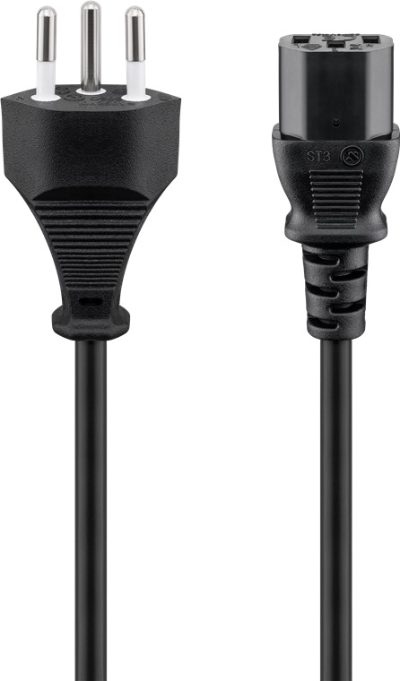 Power supply cord, Switzerland, 93617, Black Swiss male (type J, SEV 1011), Device socket C13 (IEC connection)