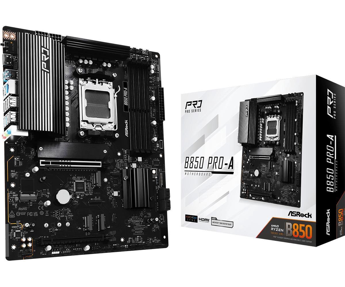 Mainboard, ASROCK, AMD B850, SAM5, ATX, Memory DDR5, Memory slots 4, 1xPCI-Express 4.0 16x, 1xPCI-Express 5.0 16x, 1xM.2, 1xHDMI, 1xAudio-In, 1xAudio-Out, 1xMicrophone, 6xUSB 2.0, 4xUSB 3.2, 2xUSB-C, 1xRJ45, B850PRO-A