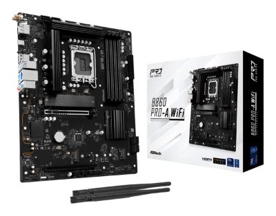 Mainboard, ASROCK, Intel B860 Express, LGA1851, ATX, Memory DDR5, Memory slots 4, 1xPCI-Express 4.0 16x, 1xPCI-Express 5.0 16x, 1xM.2, 1xHDMI, 1xDisplayPort, 1xAudio-In, 1xAudio-Out, 1xMicrophone, 2xUSB 2.0, 6xUSB 3.2, 1xUSB-C, 1xRJ45, B860PRO-AWIFI