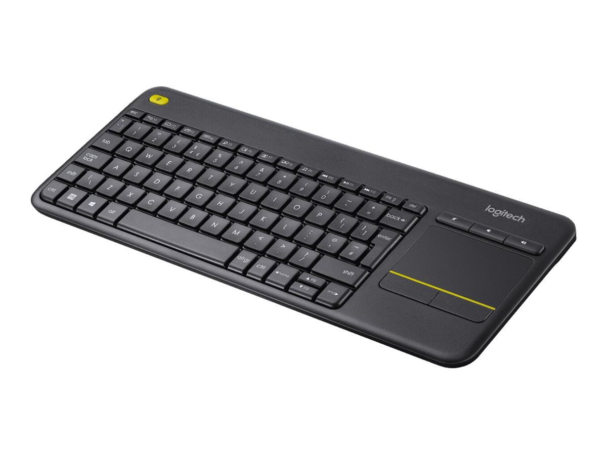 K400 Plus, Keyboard with Trackpad, Wireless, US, Black, • Keyboard• Unifying receiver • 2 AA batteries (pre-installed)• User documentation