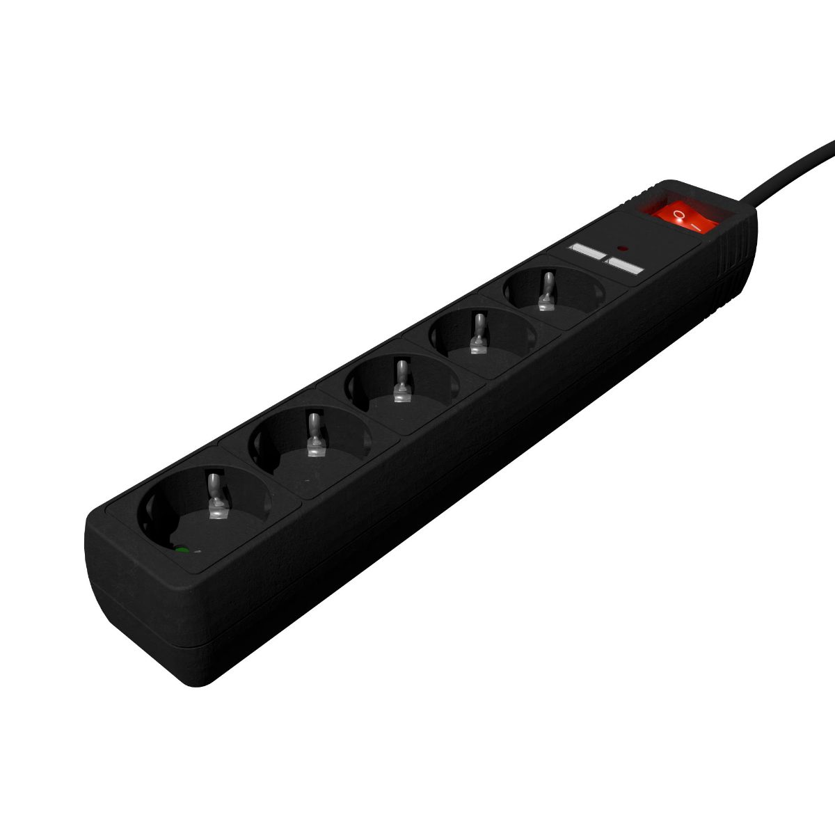 Extension Cord with USB Charger, 5 outlets, 1.5 m, Black, SPG5-U2-5-02