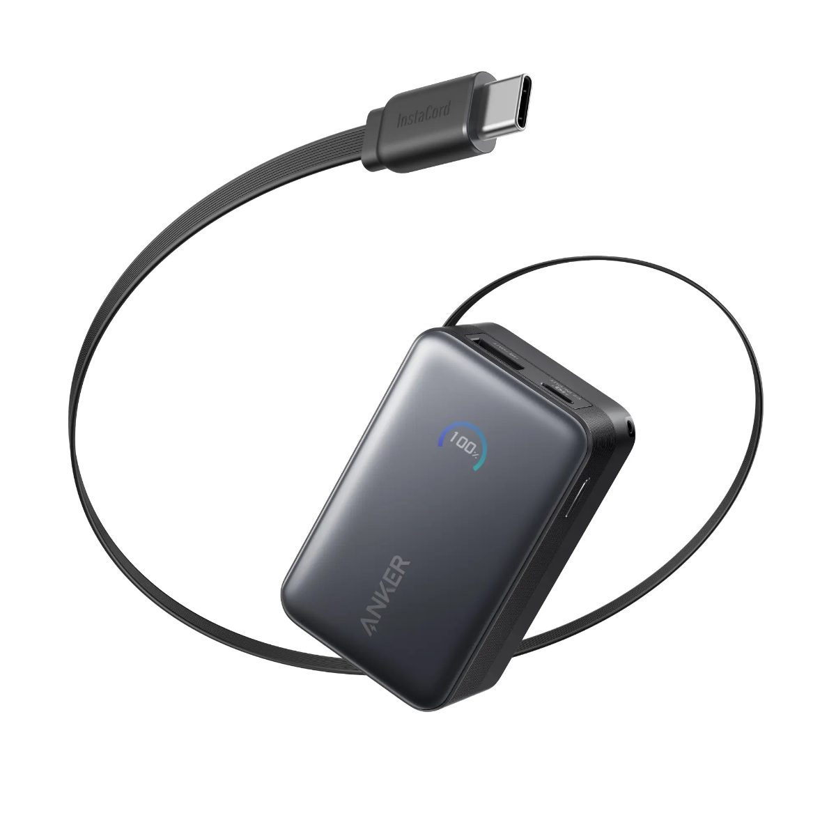 Anker Nano Power Bank 45W with Built-In Retractable USB-C Cable, A1638H11, 10000 mAh, Black