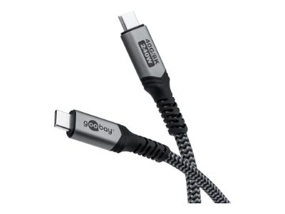 USB-C Cable with Textile Sheath, USB4, 240 W, 40 Gbit/s, Power Delivery, 0.5 m, Black/Grey, 74210
