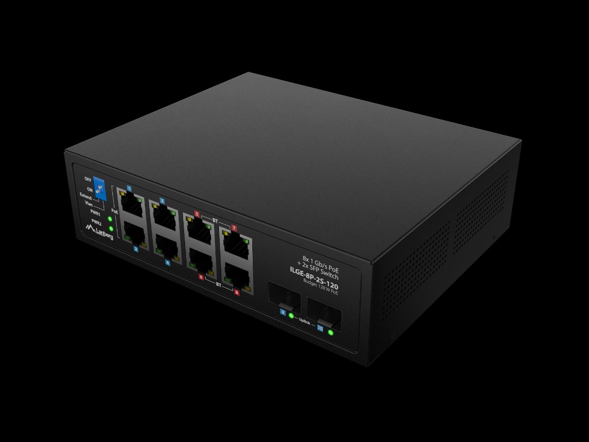 Switch PoE 4xBT 4xAT 4xSFP Din Unmanagment Gigabit Ethernet, ILGE-8P-2S-120, Unmanaged, Din rail