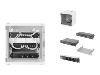 Digitus 10" Network Set, 6U cabinet, shelf, PDU, 8-port switch, CAT 6 patch panel, Grey, Digitus, Network Set, DN-10-SET-1
