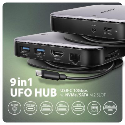 AXAGON USB-C 10Gbps UFO 9in1 Hub, HMC-UFO