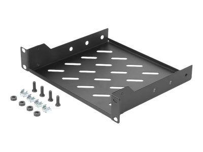 1U fixed shelf, DN-10-TRAY-2-B, Perfect for storage of components which are not 254 mm (10") suitable. Slim design which takes space of 1 height unit. Easy and quick to mount or dismount. Load capacity: 25 kg, Black